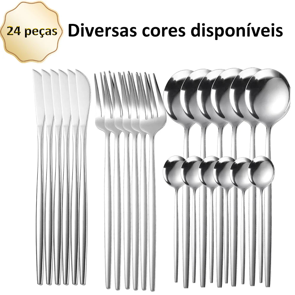 Kit 24 Talheres de Aço Inoxidável para Uso em Casa, Restaurantes, Festas e Casamentos