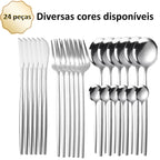 Kit 24 Talheres de Aço Inoxidável para Uso em Casa, Restaurantes, Festas e Casamentos