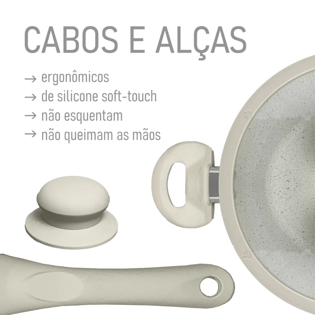 Jogo de Panelas 4 Peças Antiaderente Revestida Cerâmica Fogão de Indução E a Gás
