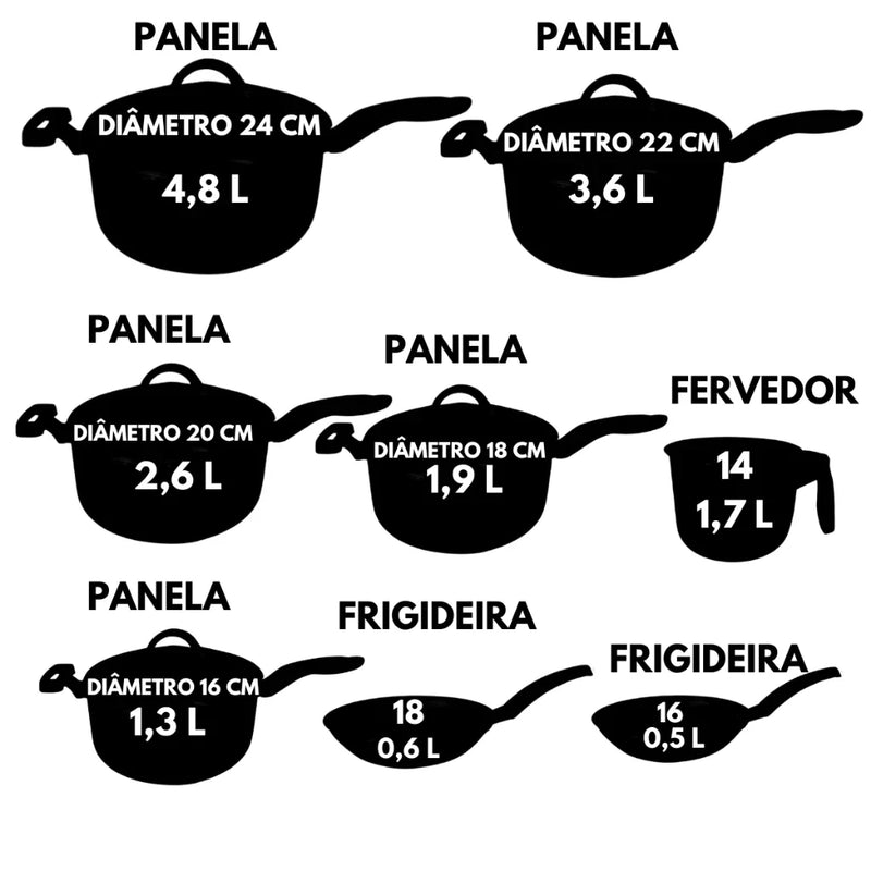 Jogo de Panelas Caçarola Teflon Antiaderente 11 Peças