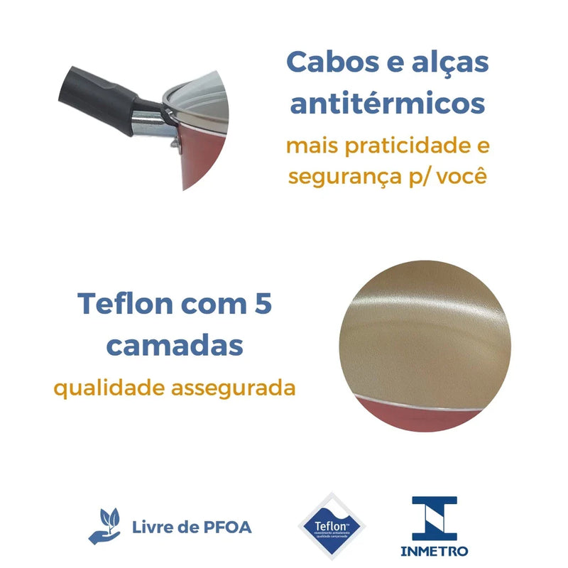 Jogo de Panelas 9 Pçs Teflon Tampas Vidro Antiaderente Bronze